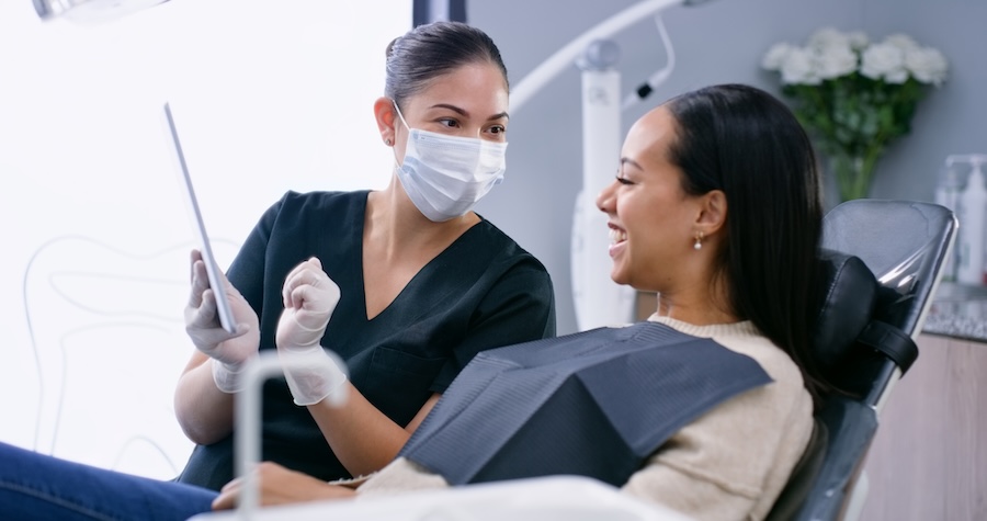 woman at dental office, communication tips for dental visit